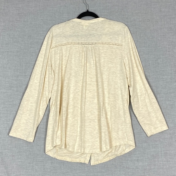 Style & Co Lace Front Top Button Up Long Sleeve Tee Sz XL Cream colour - Picture 3 of 9